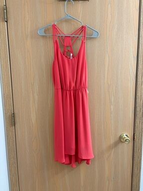 Lush Coral High-Low Strappy Back Dress